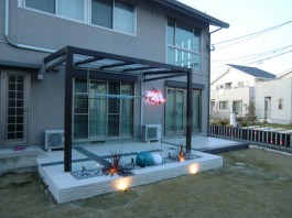 福岡県古賀市　Ｍ様邸　サンルーム　ガーデンルーム　　ガーデン　　テラス　ライトアップ　施工例　デザイン